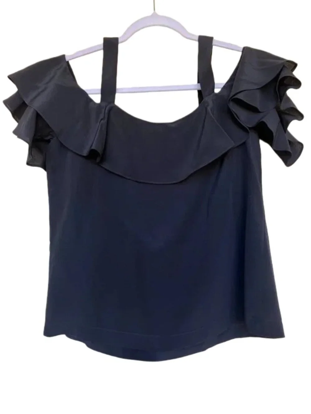 J. Crew Black off-the-shoulder Silk Blouse Ruffled Shoulder Straps